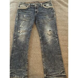 Rock Revival "Verdugo" Mens Acid Wash Mens Straight Jeans Distressed 40x32